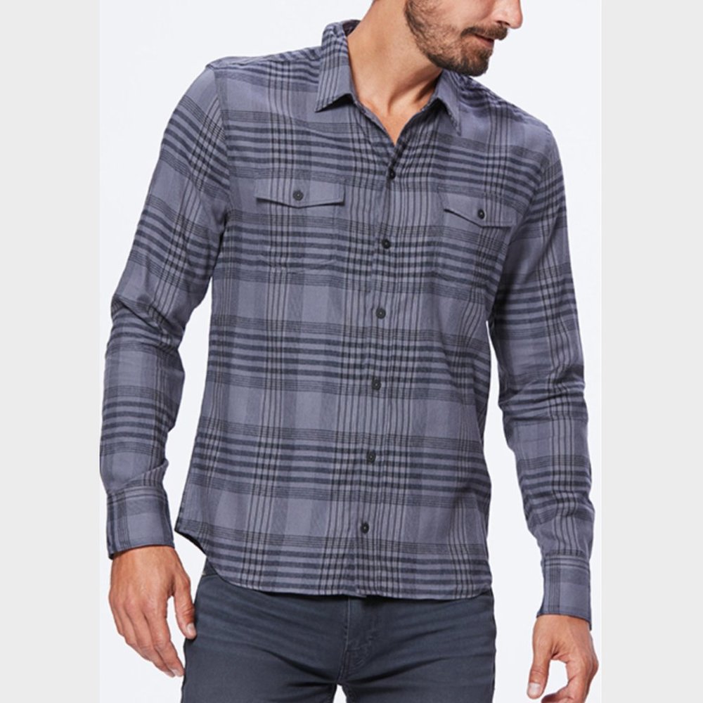 PAIGE Everett Flannel Men’s Grey & Black Plaid Button Front Collared Shirt Small
